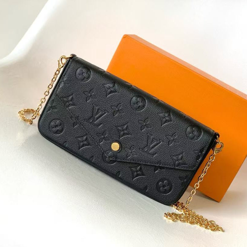 LV Pochette Félicie Chain Bag Black Grain Cowhide