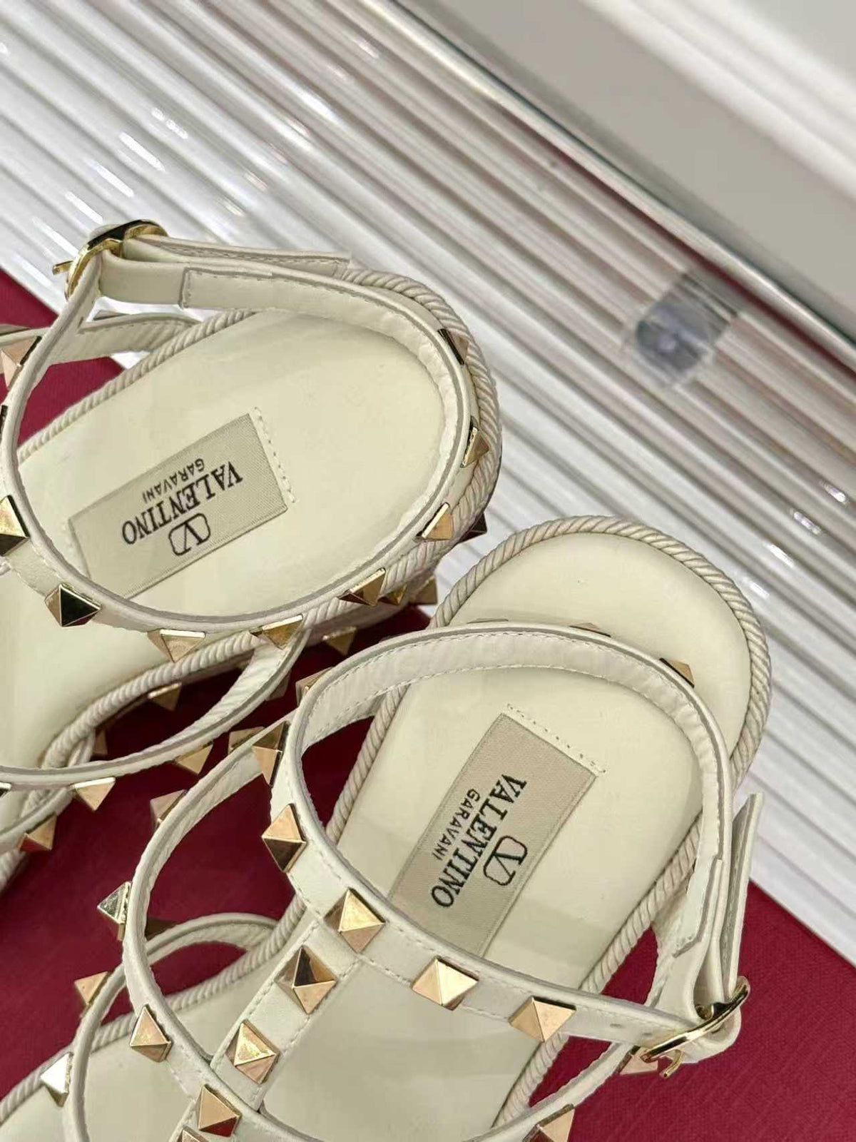 VT 25 Studded Wedge Sandals Beige Gold  Calfskin 156079