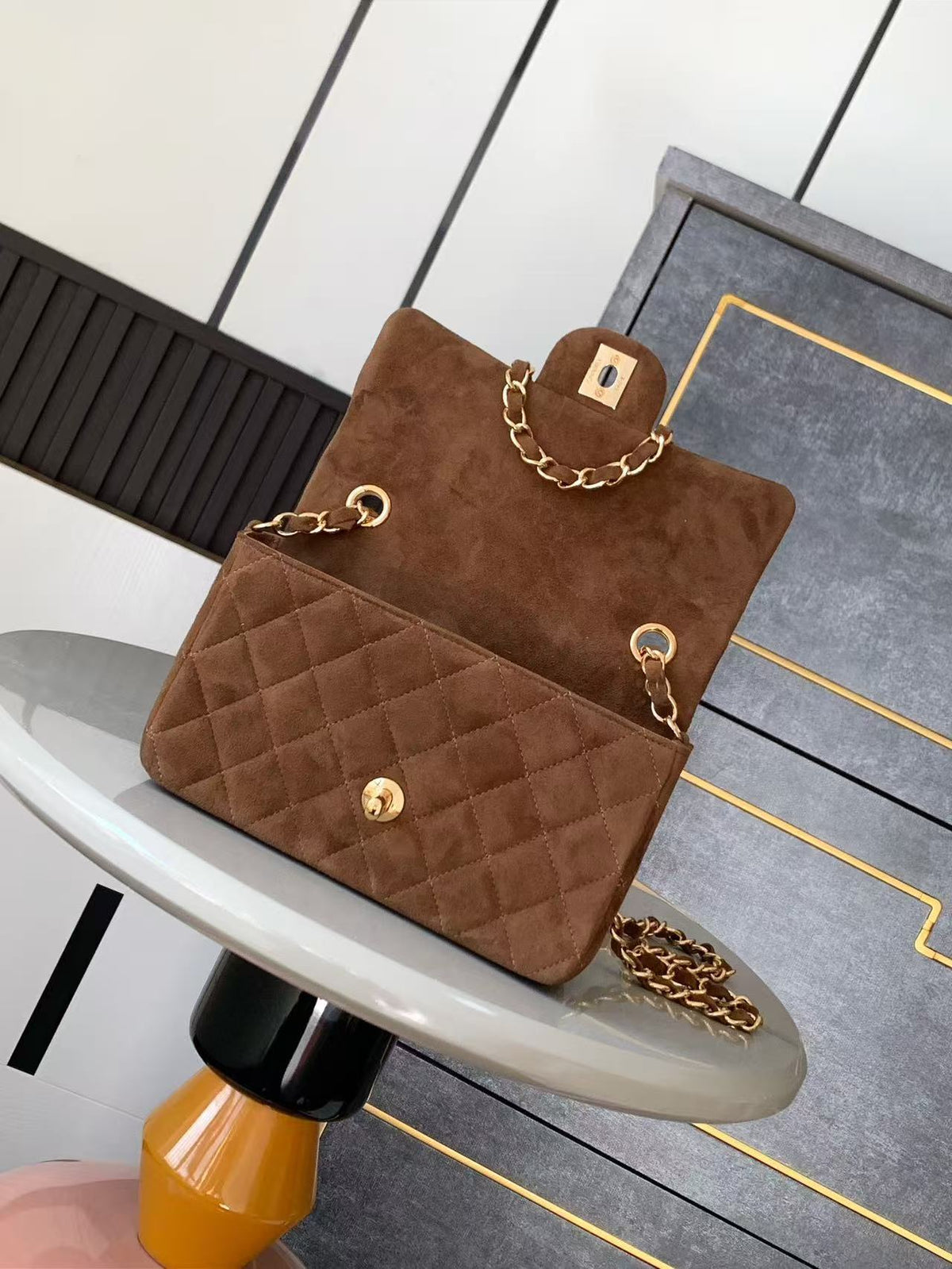 Chanel 25 Flap Bag Brown Gold Suede Leather