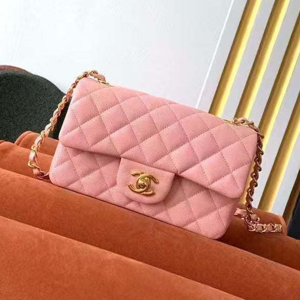 Chanel 25 Flap Bag 20cm Pink With Gold-tone Hardware Caviar Leather