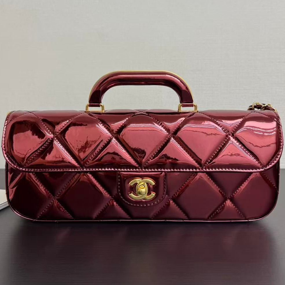 Chanel Flap Bag With Top Handle Metallic Mirror Calfskin And Gold-Tone Metal