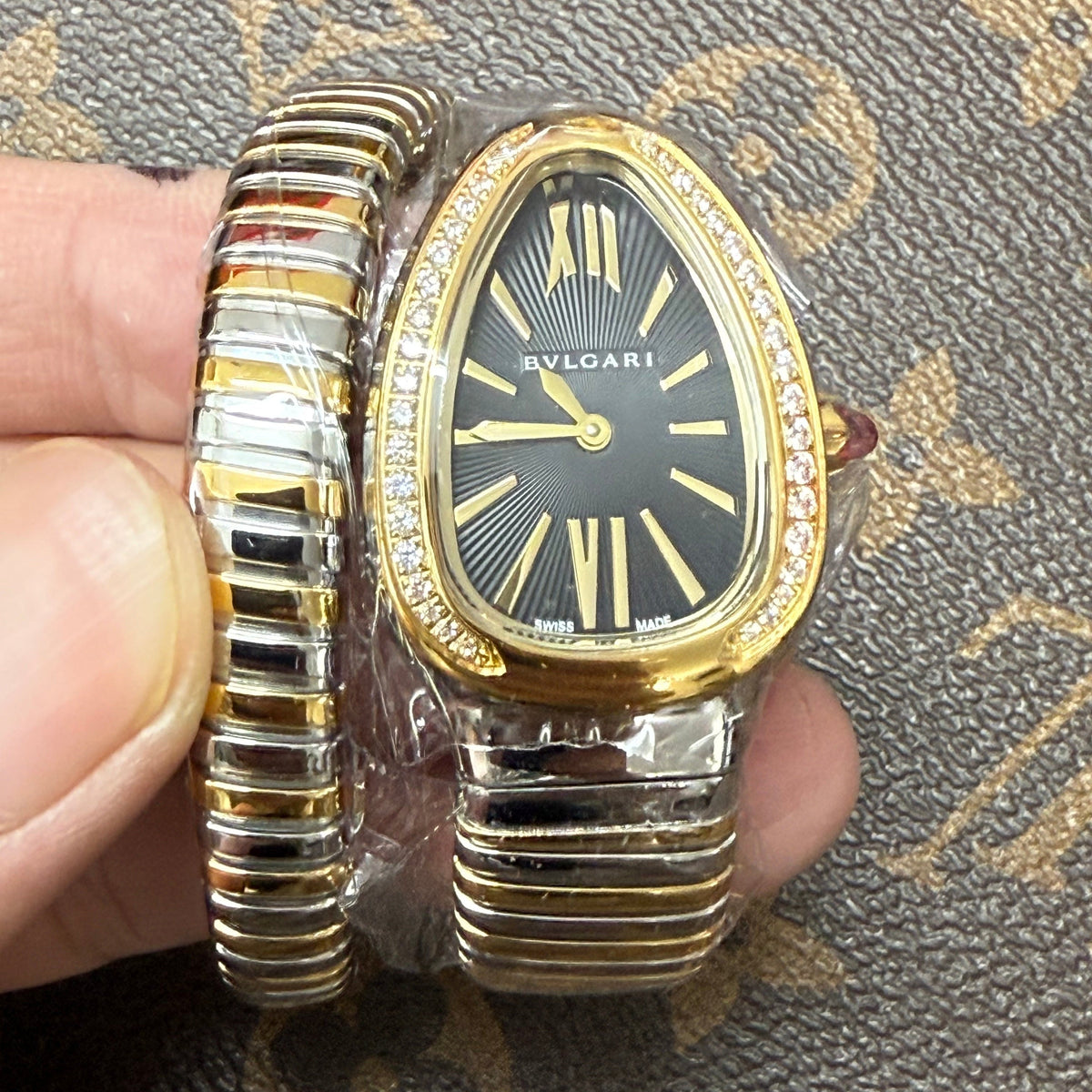 Bvlgari Serpenti Tubogas 35mm Diamond Ladies Gold Silver Black Dial Watch
