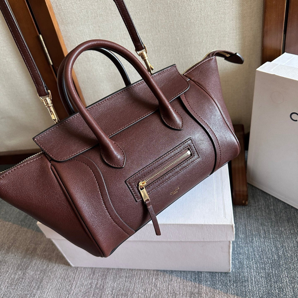 Celine 2025 Luggage Bag Burgundy Leather