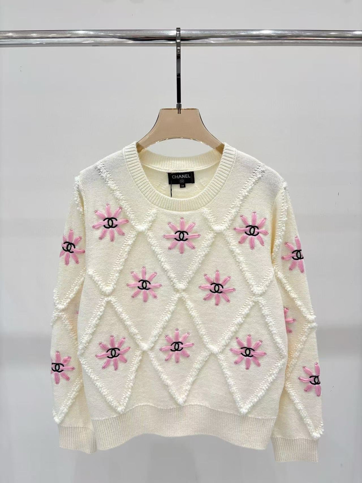 Chanel 2025 Knit Sweater With Pink Floral Motifs