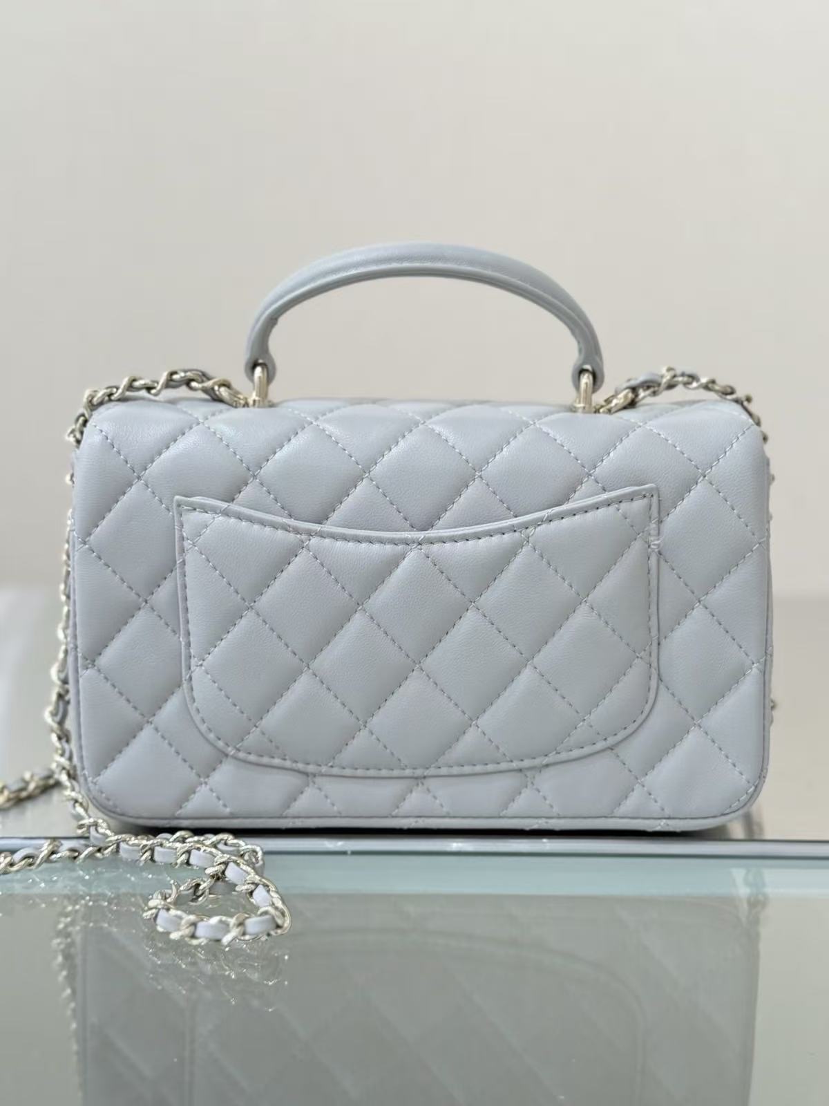 Chanel 2026 Rectangular Top Handle Flap Bag Light Grey Lambskin