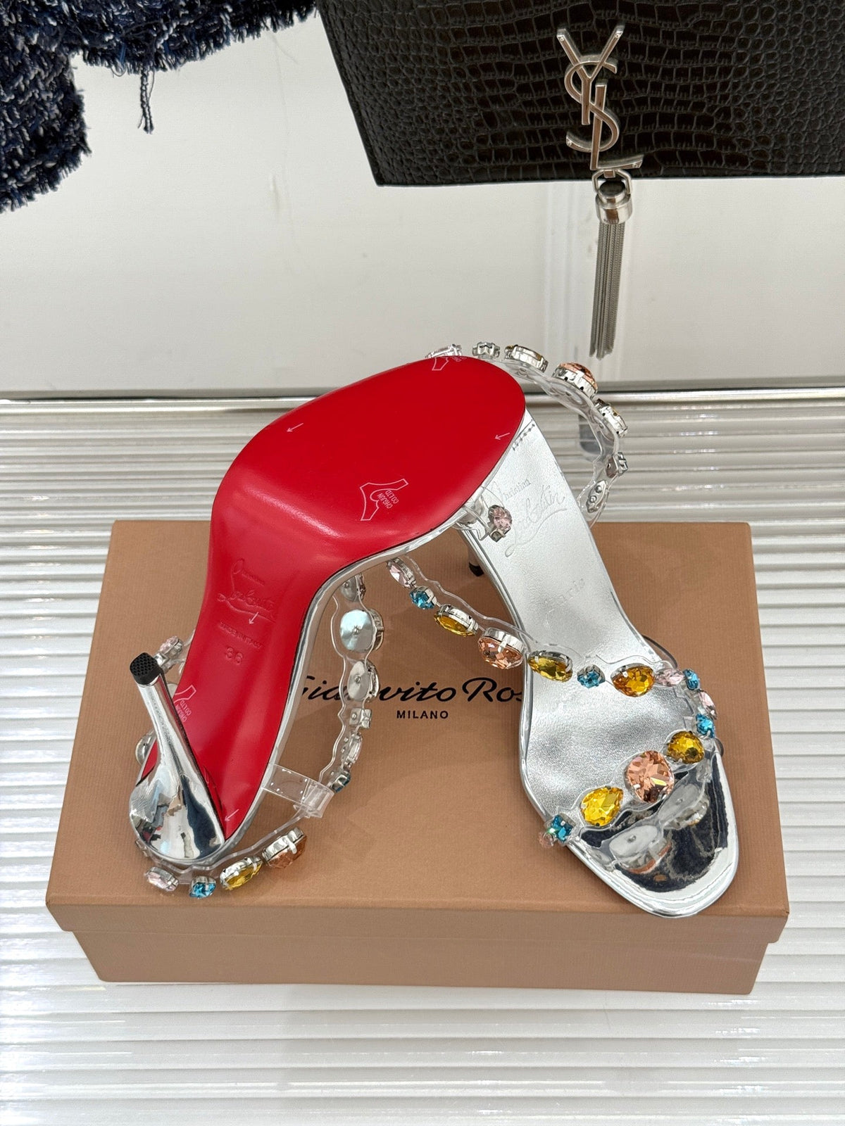 Christian Louboutin 2026 Rosa Z Jewel Heeled Sandal TPU Strass Calf Leather