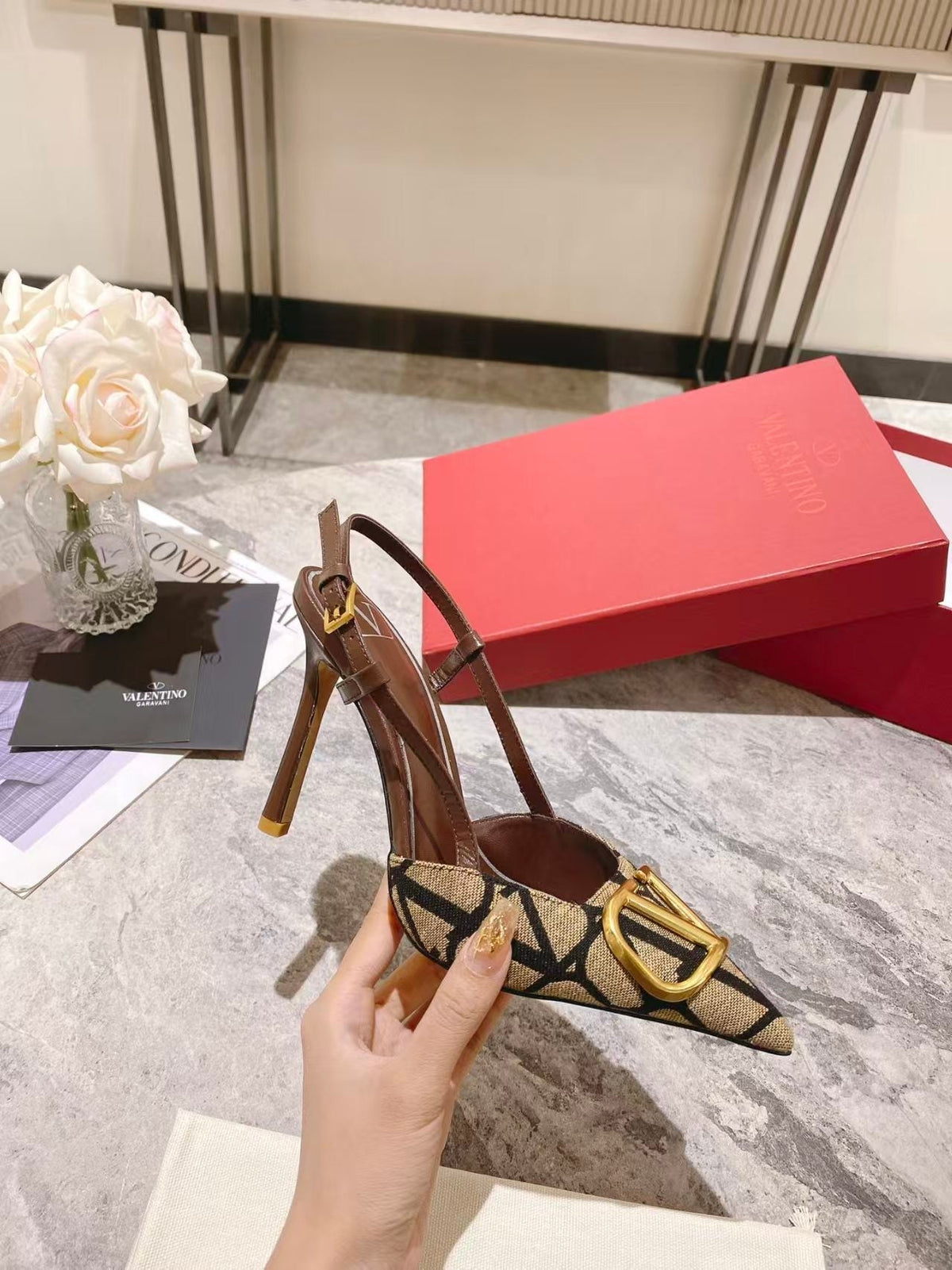 Valentino Slingback Pump Heel Fabric Print 239521