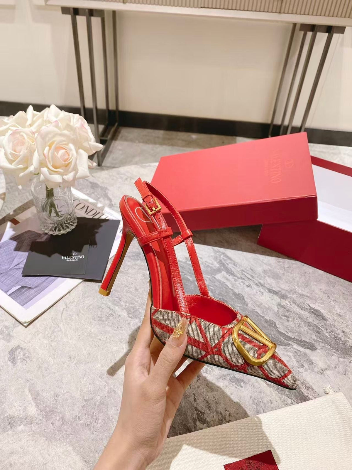 Valentino Slingback Pump Heel Fabric Print 239521