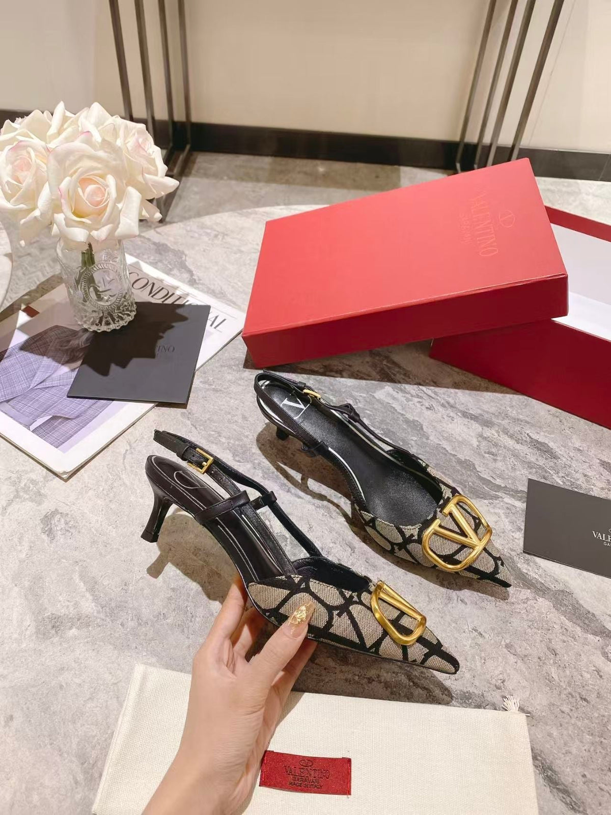 Valentino Slingback Pump Heel Fabric Print 239521