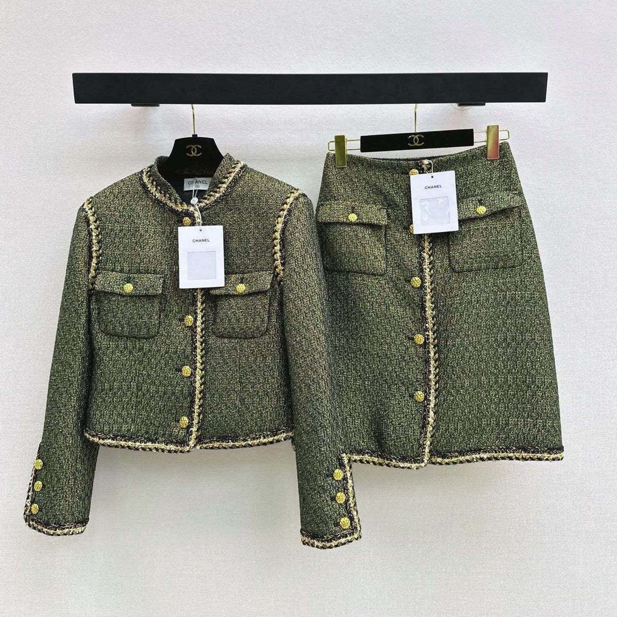 Chanel 2026 Jacket And Skirt Set Moss Green Tweed