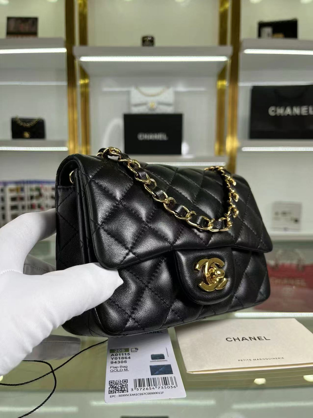 CC 24K Mini Flap Bag 18cm Black Lambskin Light Gold Hardware