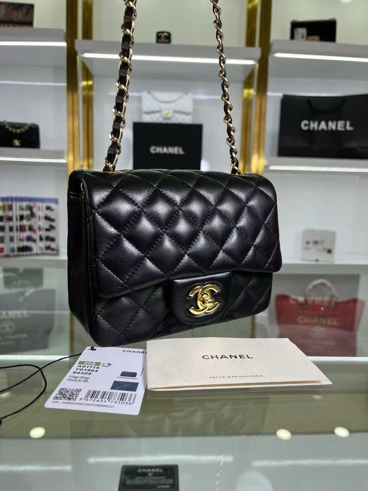 CC 24K Mini Flap Bag 18cm Black Lambskin Light Gold Hardware
