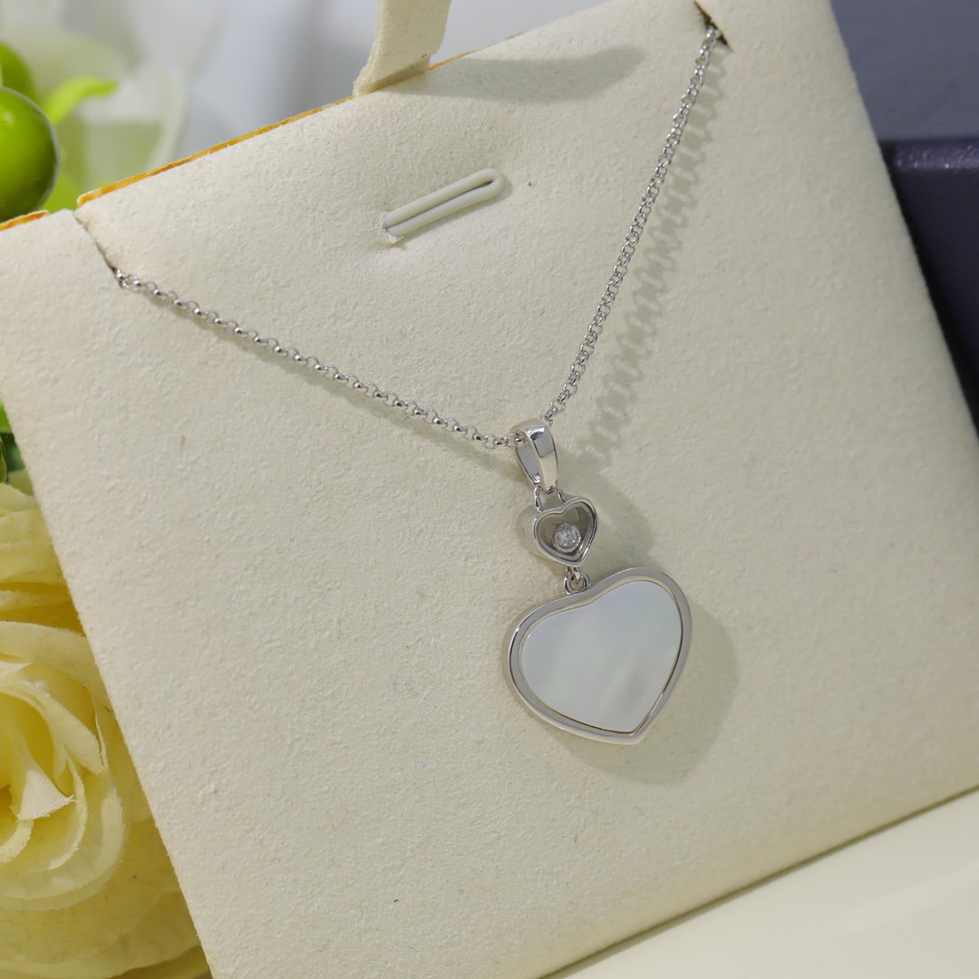 HAPPY HEART WHITE MOP NECKLACE SILVER DIAMOND