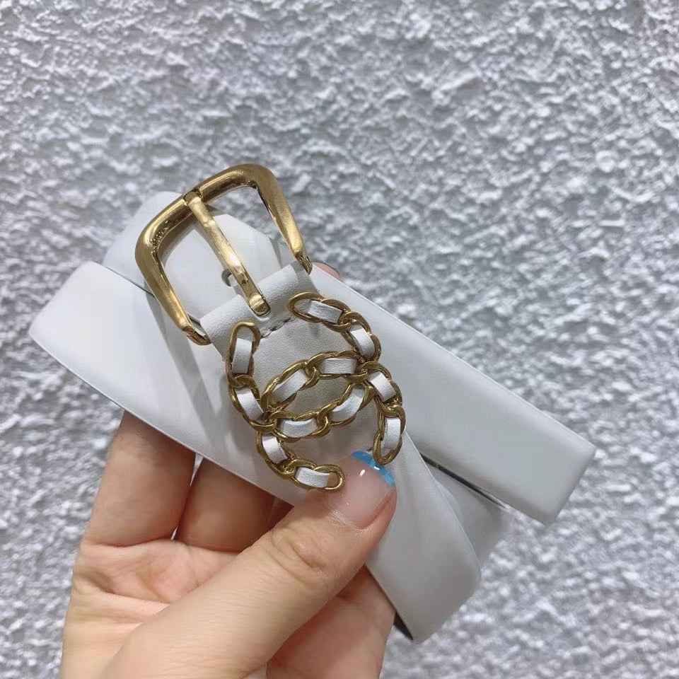 CC BELT 30MM BUCKLE GOLD WHITE LEATHER WHITE