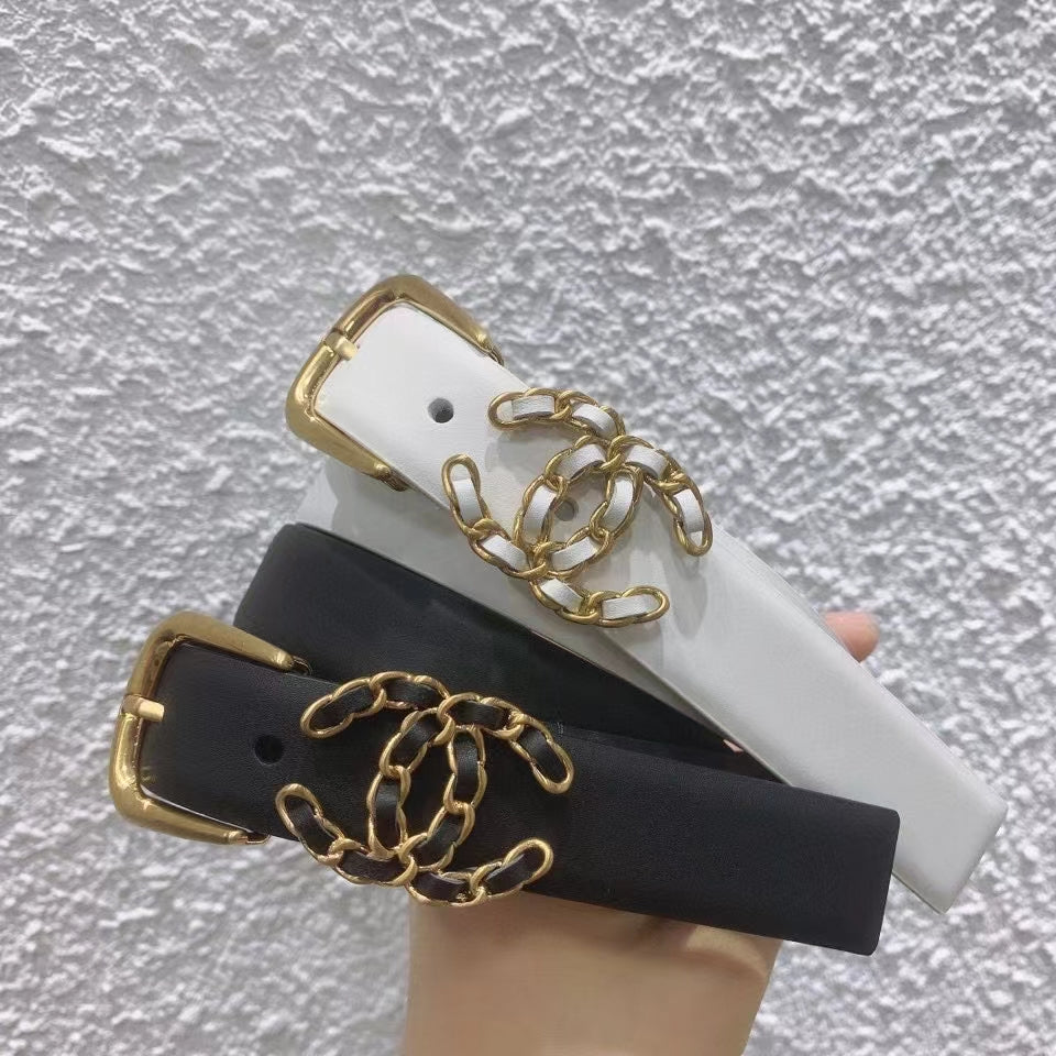 CC BELT 30MM BUCKLE GOLD WHITE LEATHER WHITE