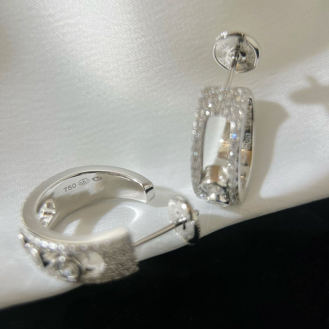 CREOLES MOVE PAVED SILVER DIAMONDS EARRINGS