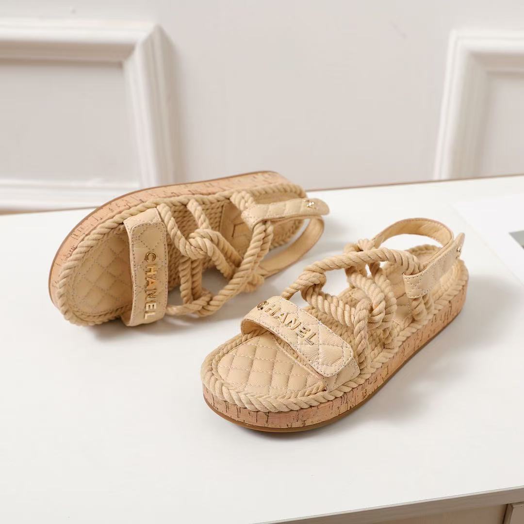 Chanel Slingback Espadrille Sandals Beige Leather and Rope