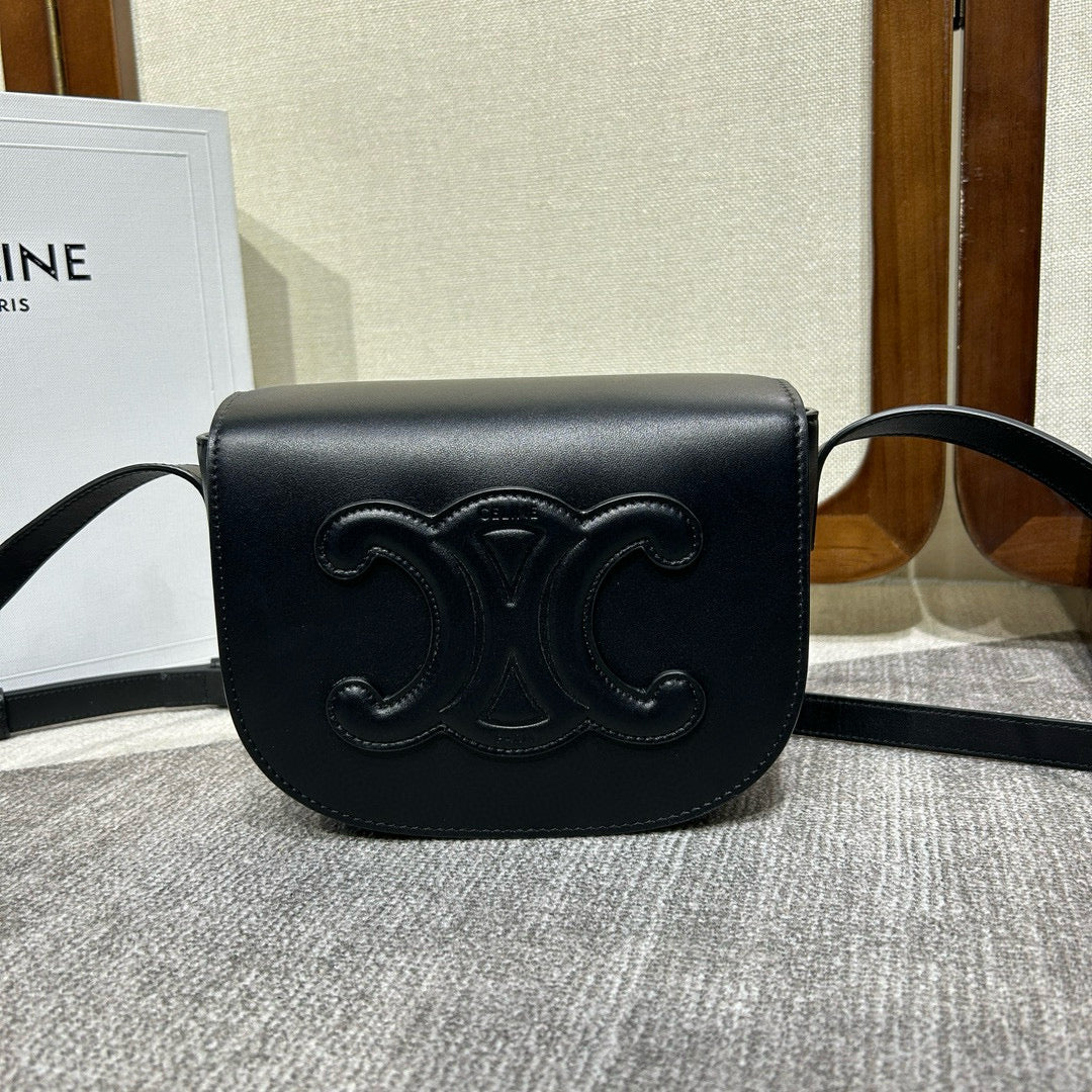 Celine Folco Cuire Triomphe Shoulder Bag Black Calfskin