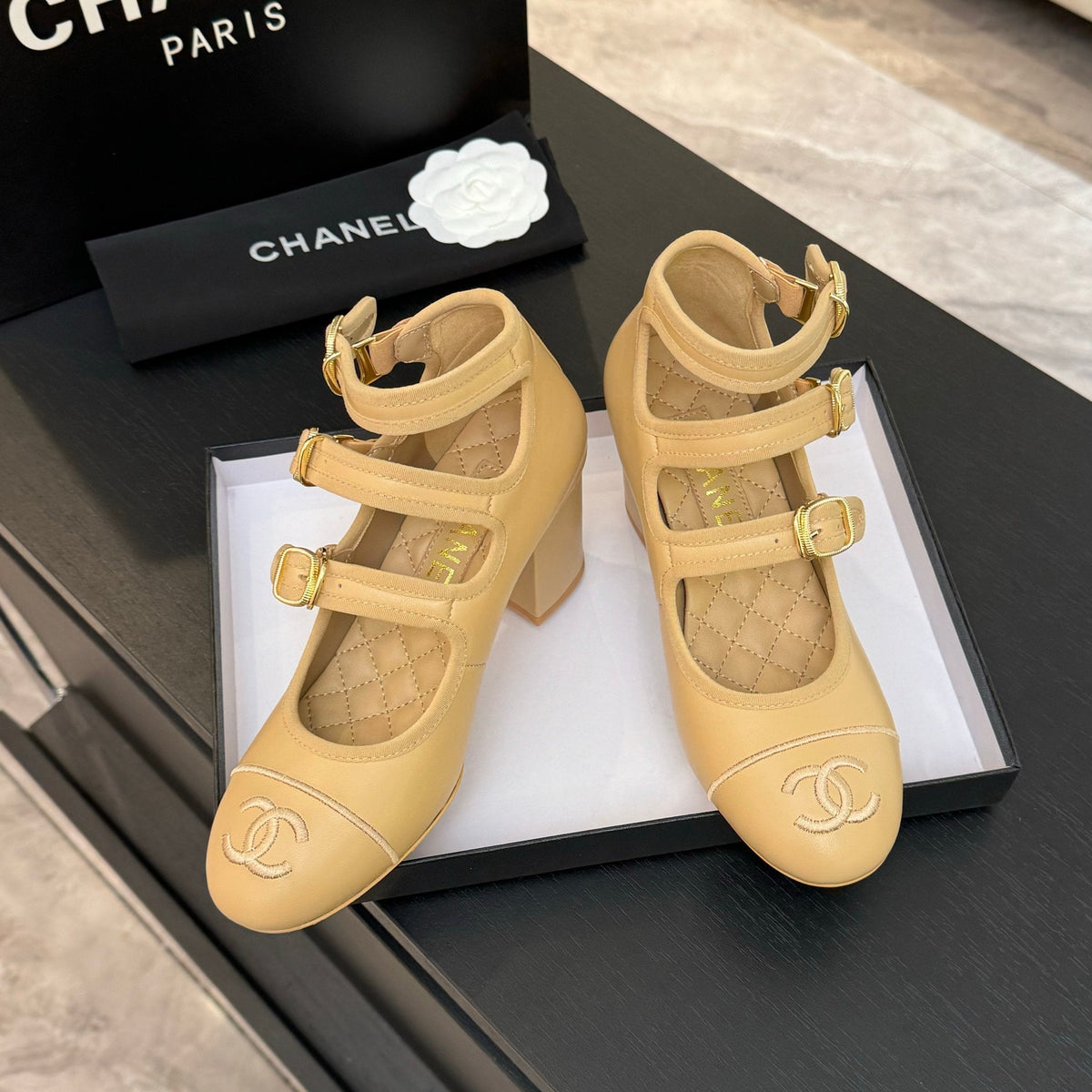 CC 25S Mary Jane 70mm Triple Strap Calfskin