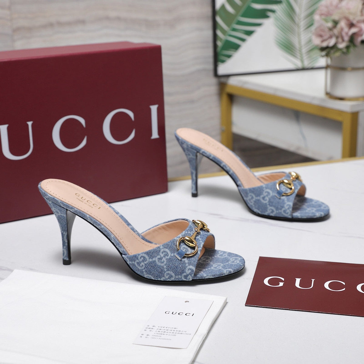 Gucci 2026 Women's Slide Sandal With Horsebit 85mm Canvas Leather 758710