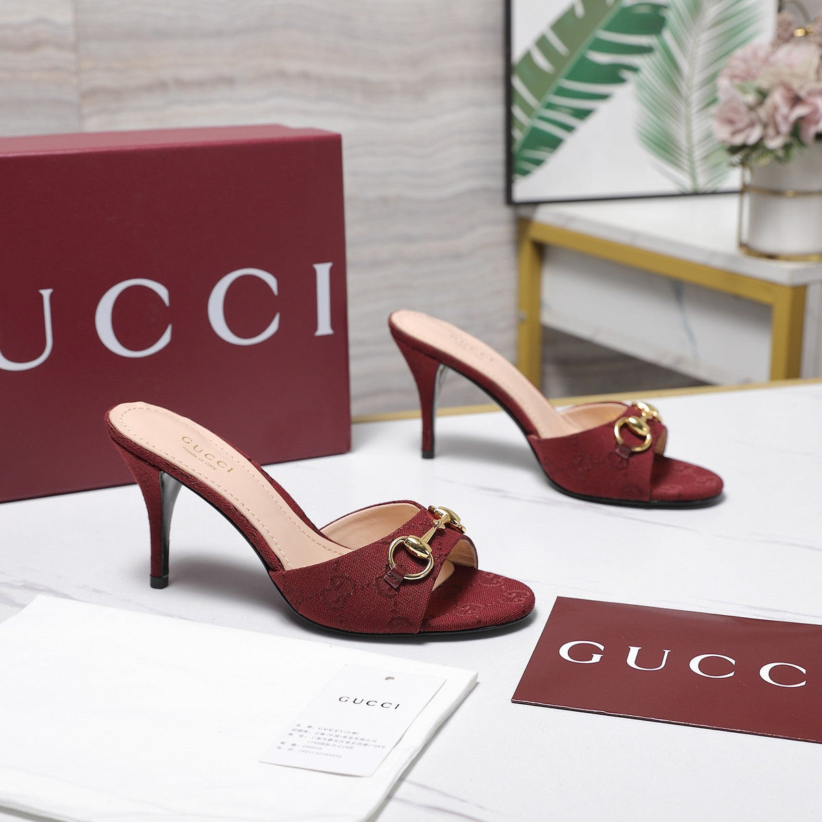 Gucci 2026 Women's Slide Sandal With Horsebit 85mm Canvas Leather 758710