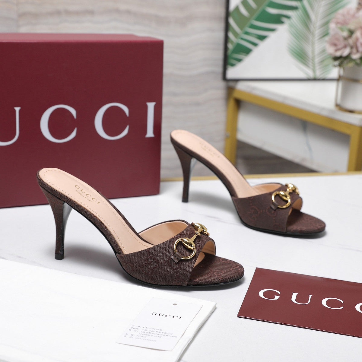 Gucci 2026 Women's Slide Sandal With Horsebit 85mm Canvas Leather 758710