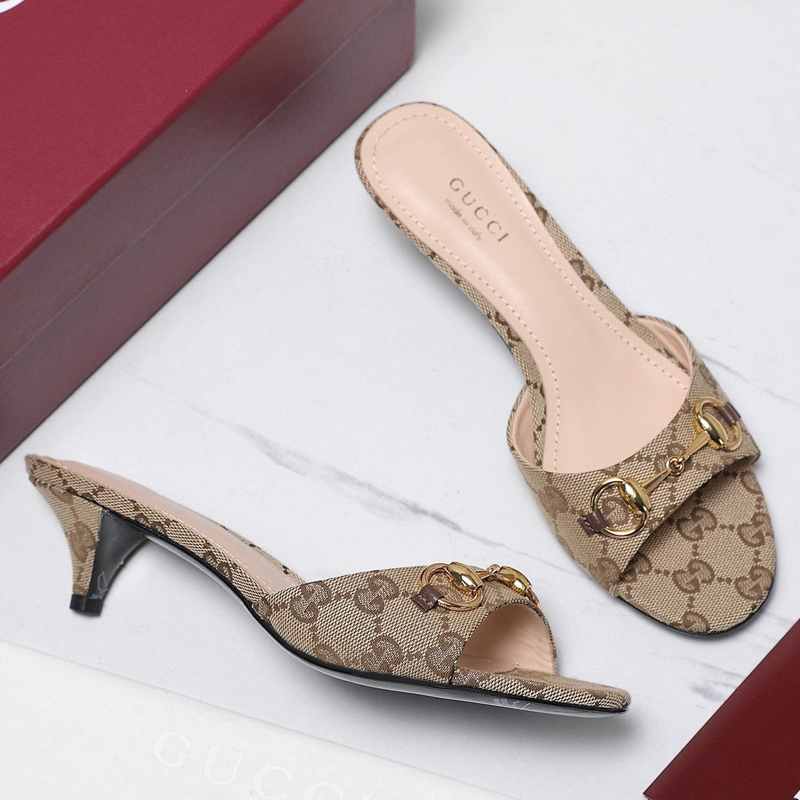 Gucci 2026 Slide Sandals 45mm Canvas Leather 758486