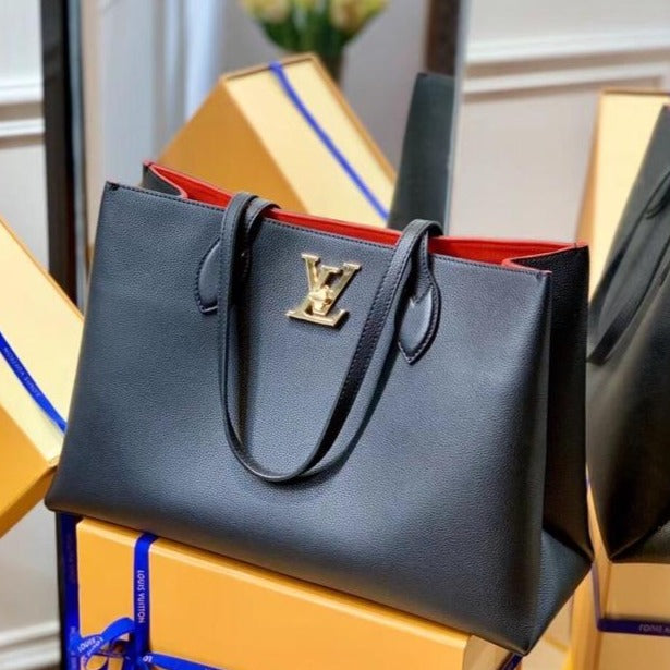 LV LOCKME SHOPPER 42 BLACK GRAINED CALF LEATHER