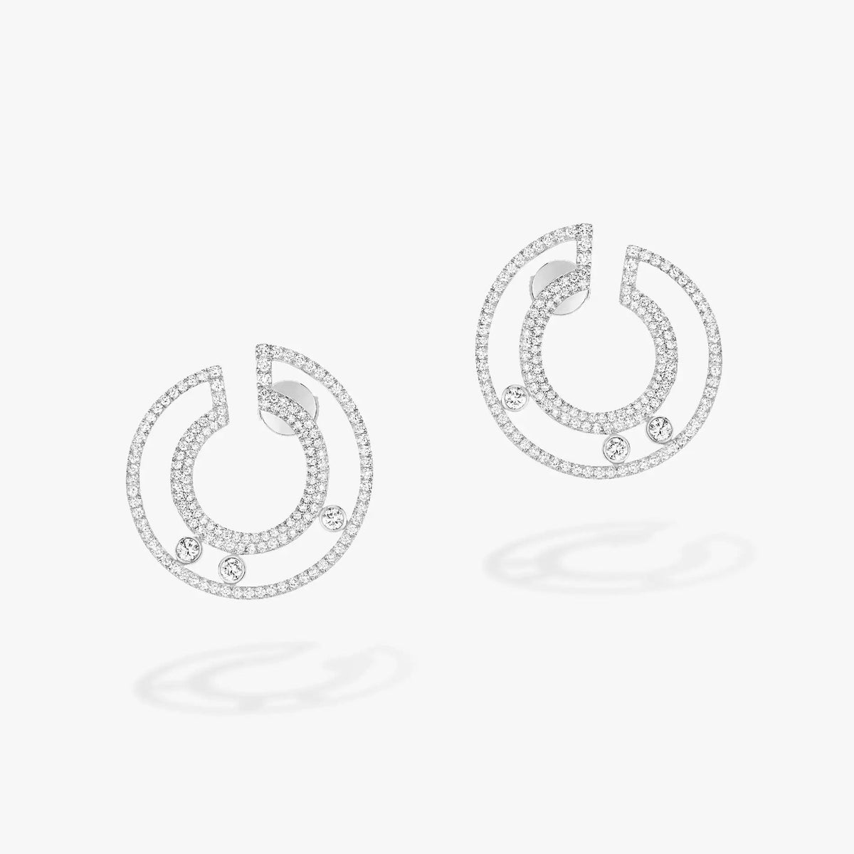 CREOLES MOVE ROMANE PAVED SILVER DIAMOND EARRINGS