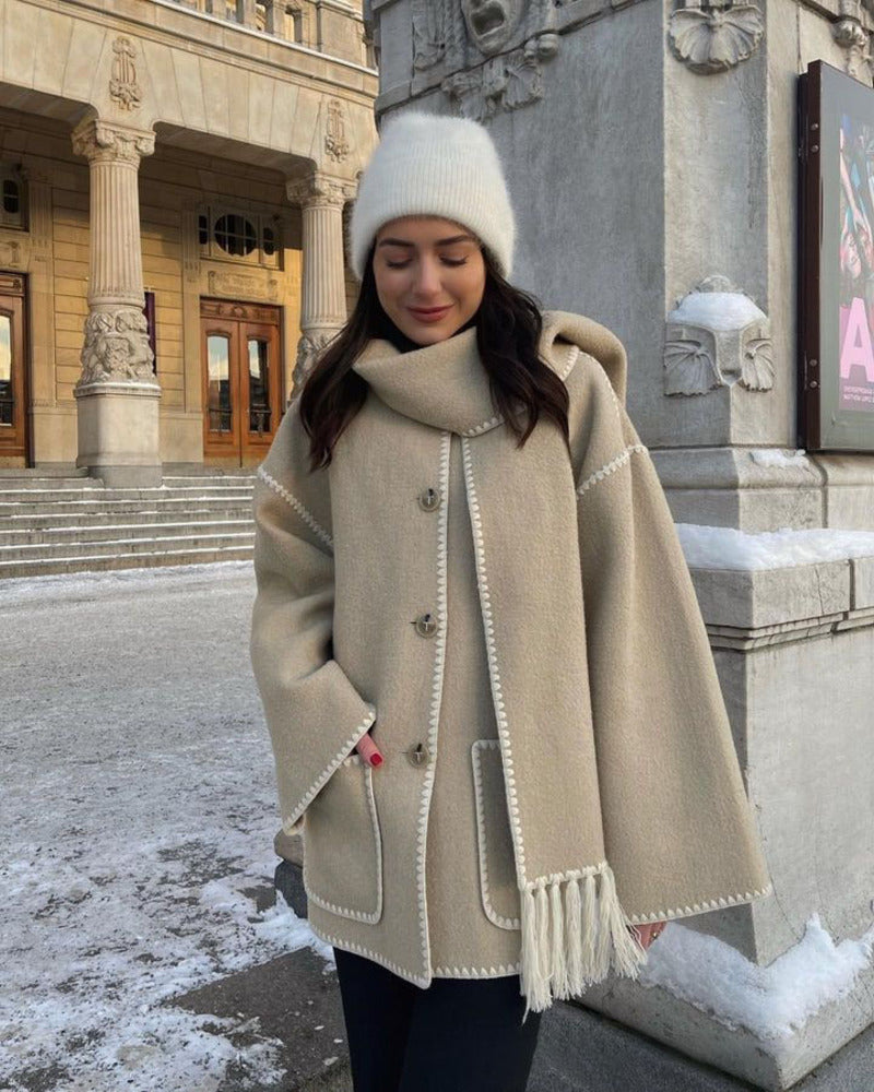 SUMA - Hepburn Style Woolen Cape Coat #MEJ8435