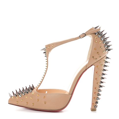 CL Goldostrap Spikes Pumps 100mm Nappa Leather Nude