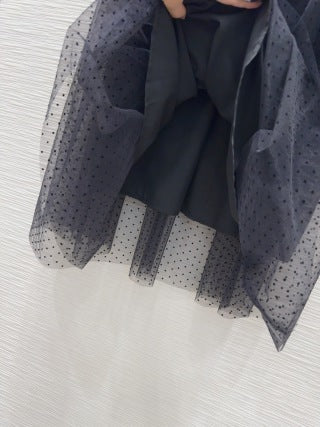 CD 2025 Set T-shirt with Mesh skirt Black White Polyester Cotton