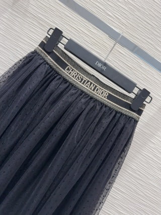 CD 2025 Set T-shirt with Mesh skirt Black White Polyester Cotton