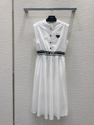 Prada 25 Sleeveless Belted Dress Cotton