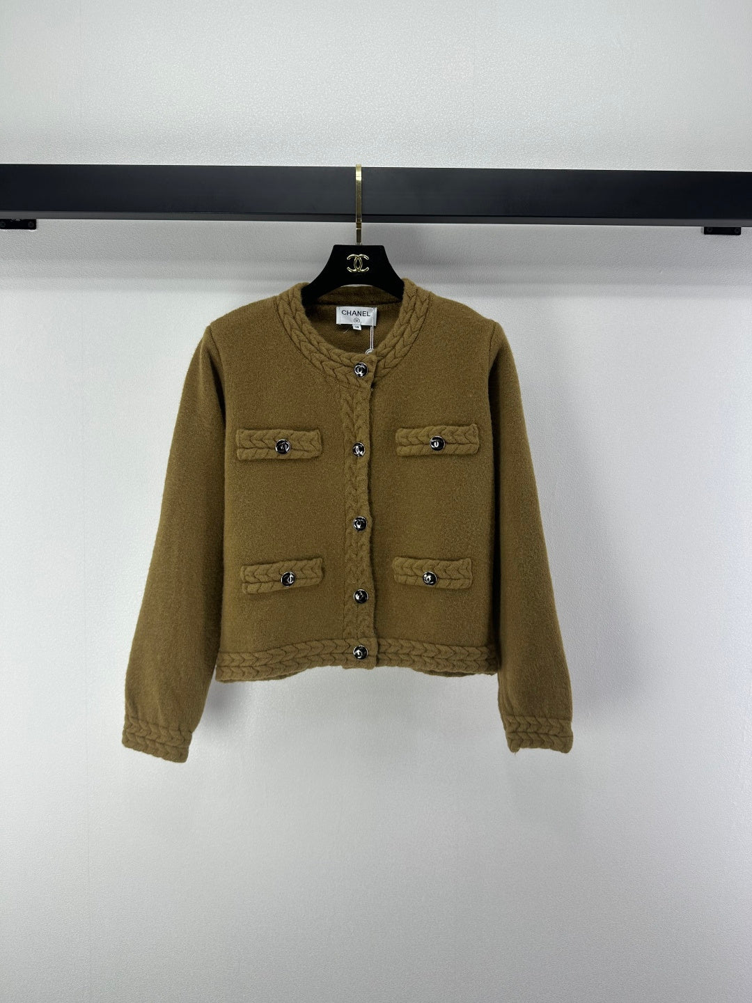 Chanel 2025 Cardigan Grey and Olive Brown Wool 329282