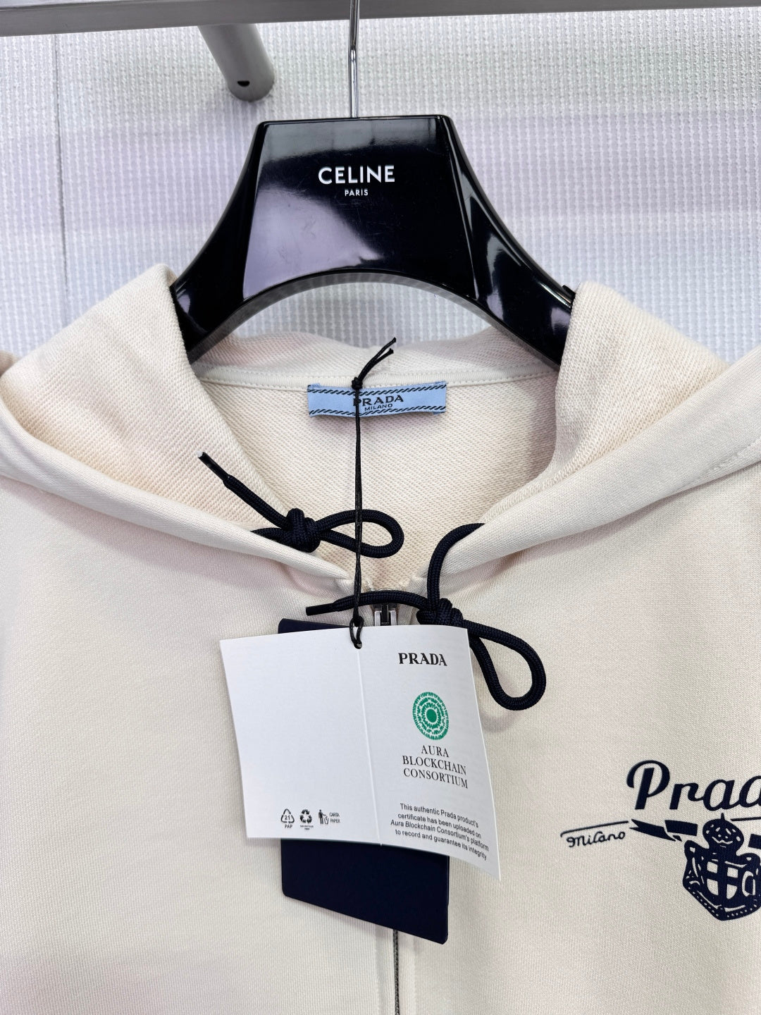 Prada 2025 Hooded Zip-up Sweatshirt Beige Cashmere