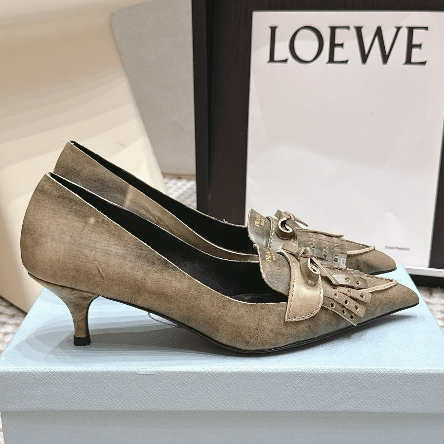 Prada 2026 Kiltie Fringe Pointed Toe Shoe 55mm Leather 173940