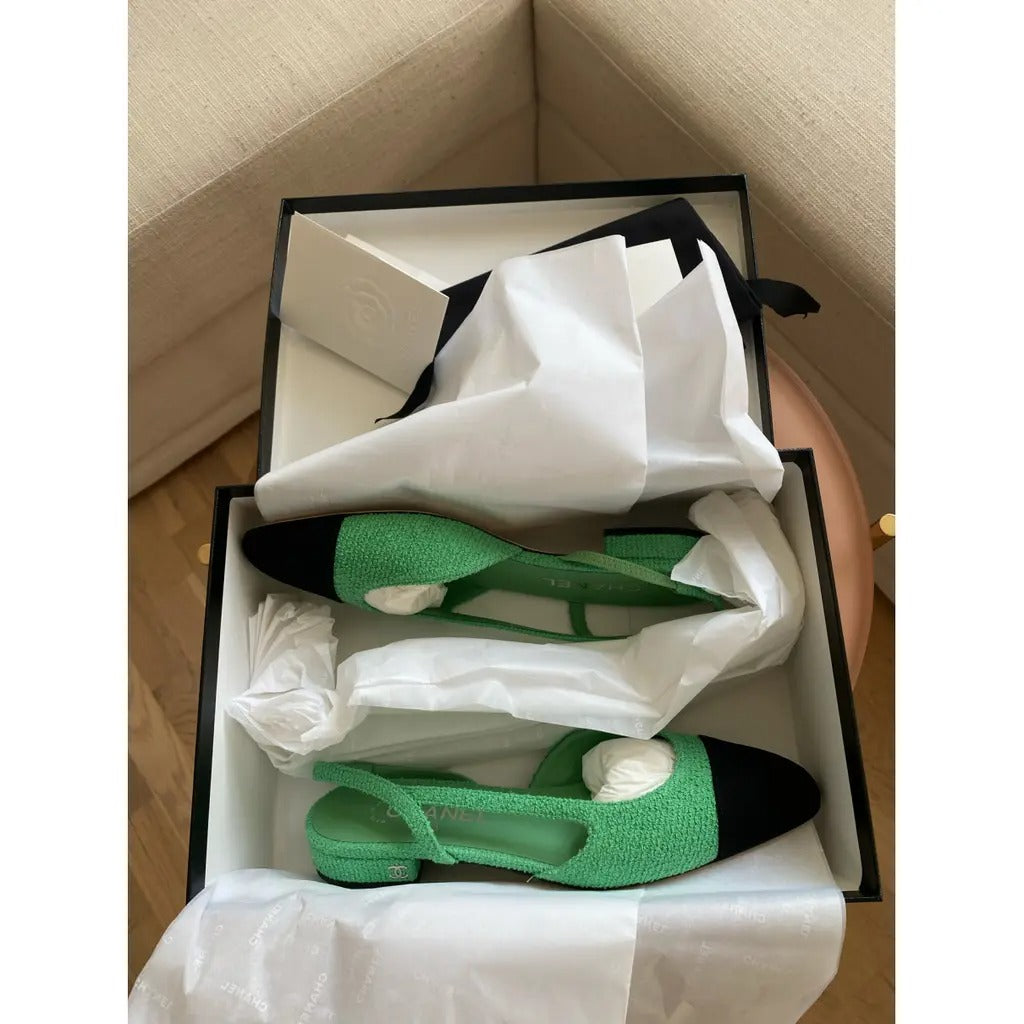 high heel 50 slingbacks green black lambskin tweed
