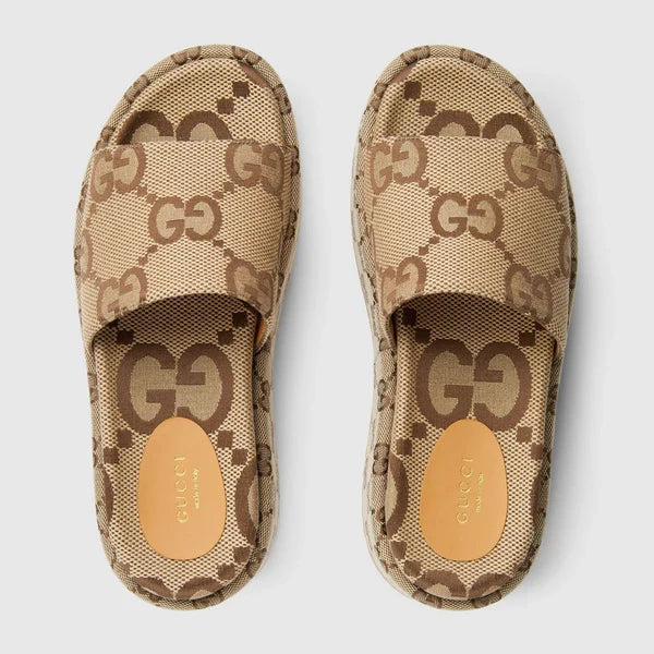GC 25 Interlocking G 55mm Slide Sandal Monogram Beige Brown Cowhide Canvas