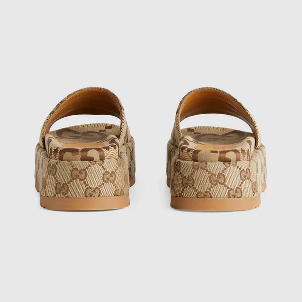 GC 25 Interlocking G 55mm Slide Sandal Monogram Beige Brown Cowhide Canvas