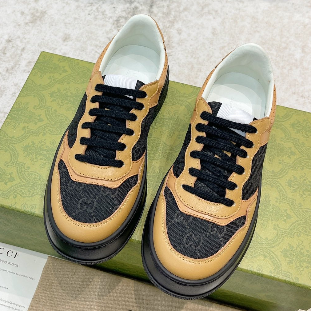 Gucci 2026 GG Embossed Lace Up Sneakers Calfskin Canvas 988560