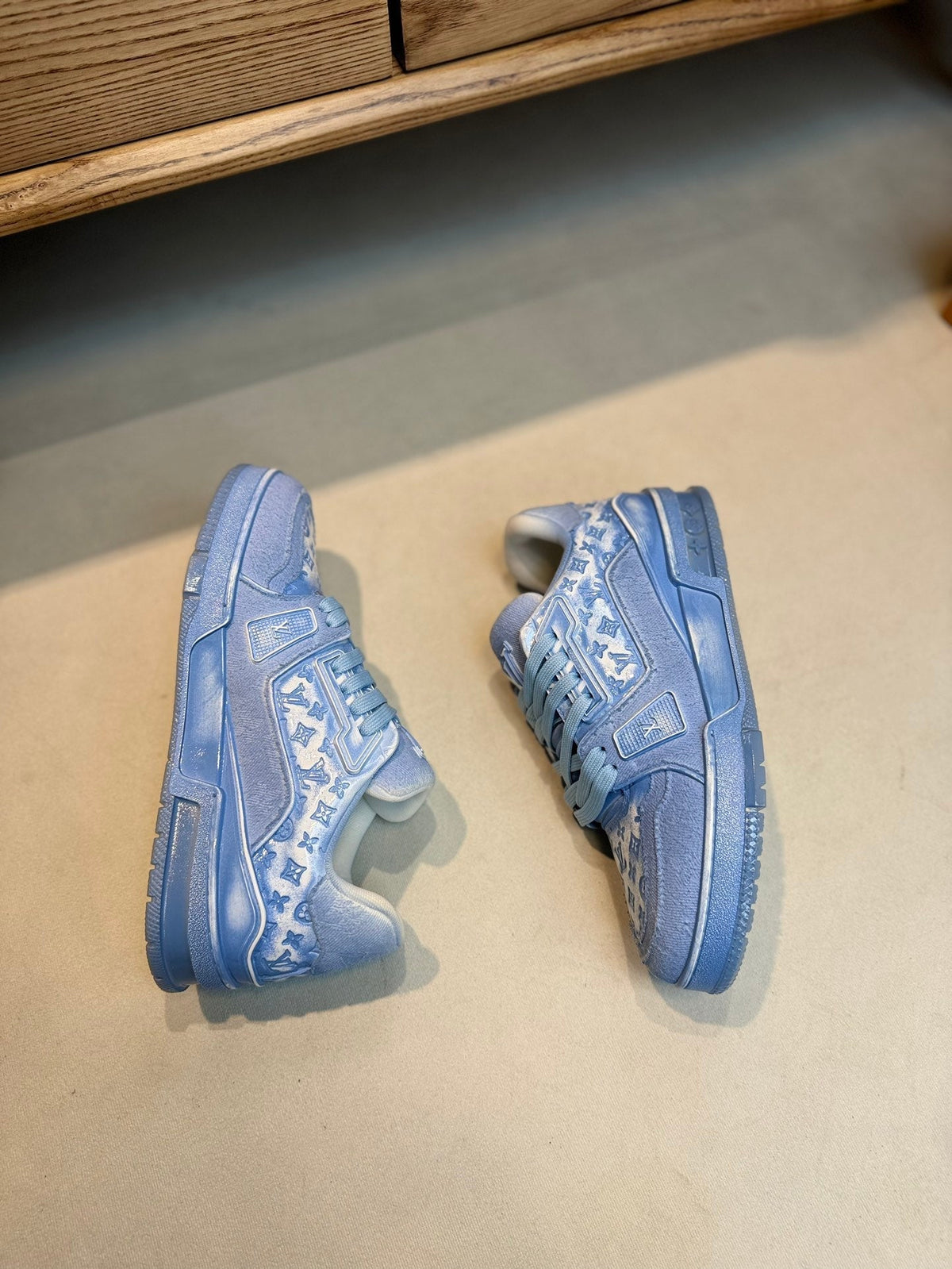 LV TRAINER MONOGRAM DENIM WHITE BLUE SNEAKER