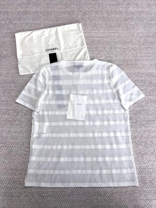 CC See-through Striped Short Sleeves T- shirt Cotton