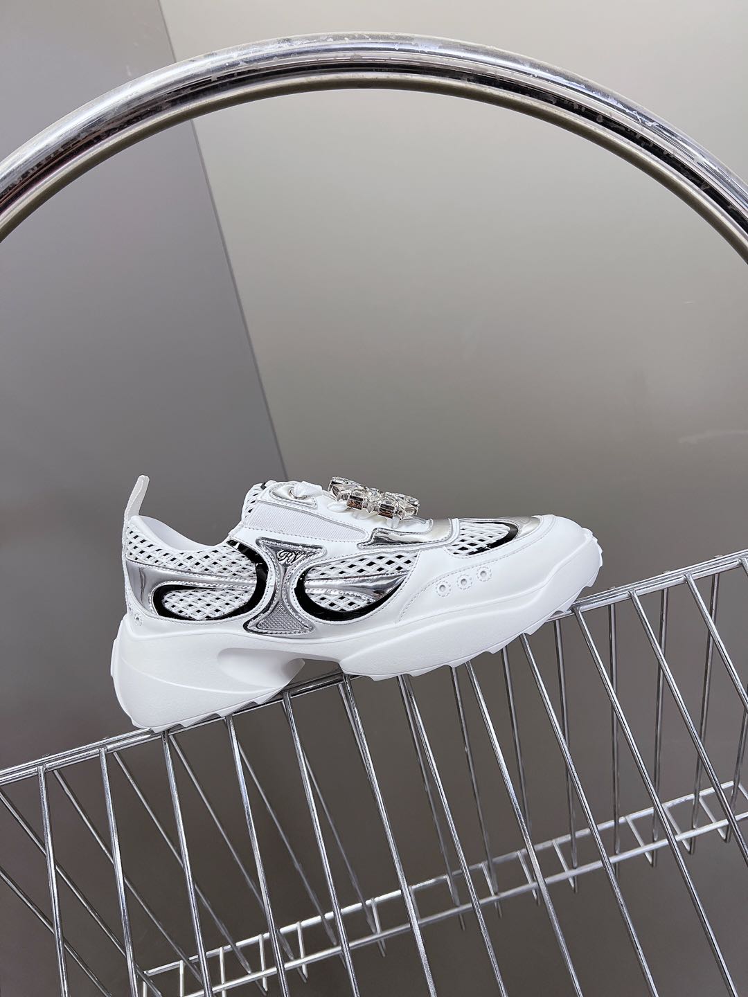 Thick-soled Sneakers Viv Leather Mirrored Mesh Fabric 182227
