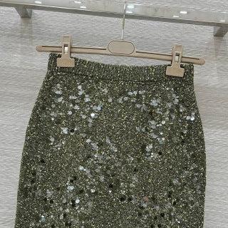 Gucci Knitted Skirt Green Gray Wool