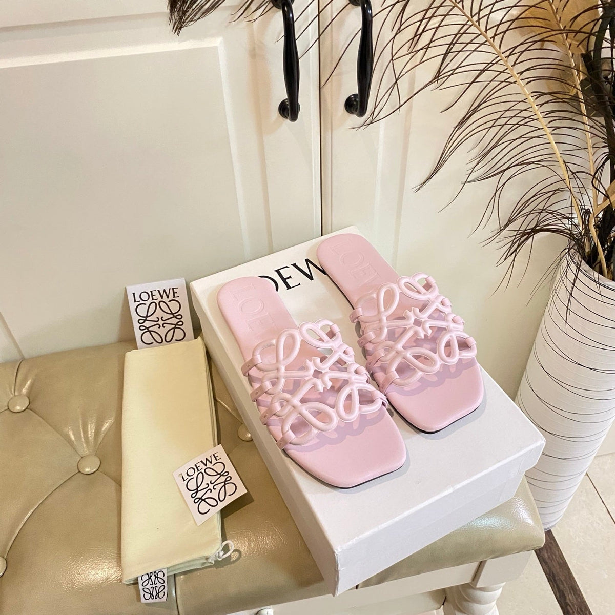 Loewe  Petal Anagram Leather Slides Multicolor