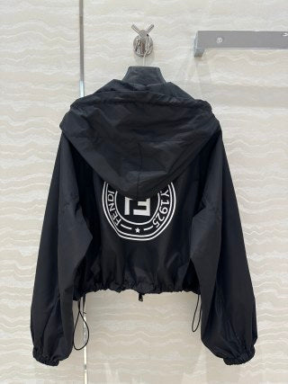 Fendi Hooded Jacket Set Black Silk Fabric