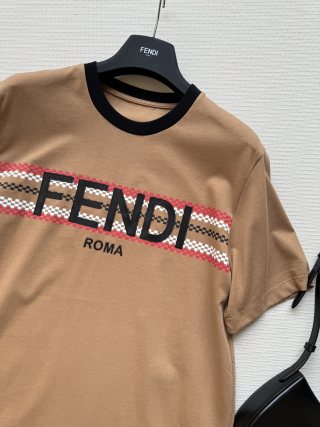 Fendi Embroidered Top Brown White Cotton