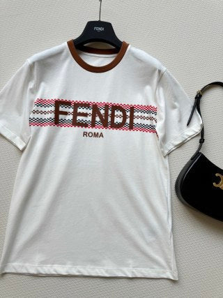 Fendi Embroidered Top Brown White Cotton