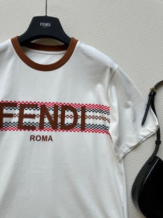Fendi Embroidered Top Brown White Cotton